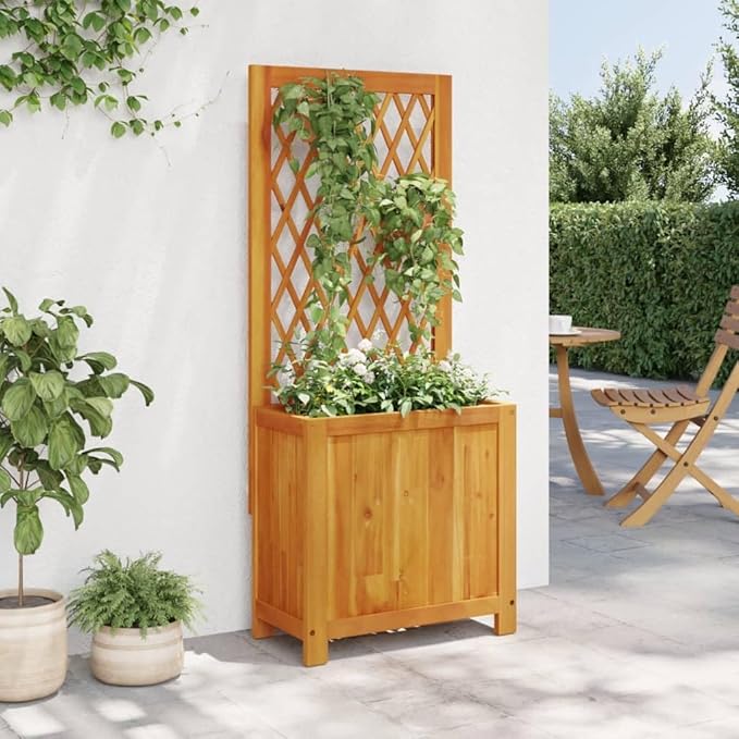 Wooden Planter with Trellis Raised Garden Bed with Trellis Wood Standing Planter Stand for Climbing Plants Flowers Vegetables Herbs 21.7x11.6x52 Solid Wood Acacia-507