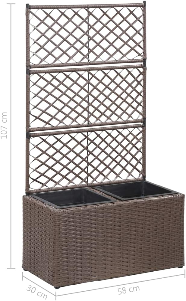 YAFF Trellis Raised Bed with 2 Pots 22.8x11.8x42.1 Poly Rattan Brown (11.44lbs)