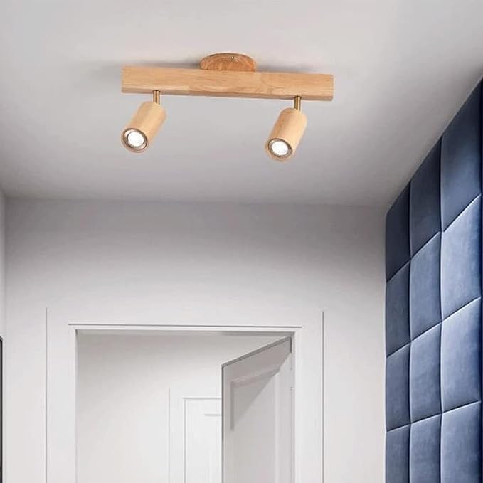 Rotatable Wooden Ceiling Light Adjustable LED Track Lighting Kit Modern Spotlight for Home Farmhouse Kitchen 2-Light