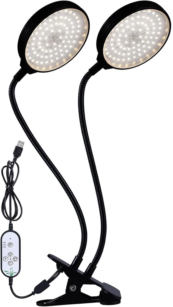 1-4 Heads LED Grow Light Full Spectrum Clip Plant Growing Lamp 5-Segment Dimming Mode 3 Fill Light Conversion Modes 4/8/12H Timer Idea for Small Plant Light (Size : 2pcs) ()