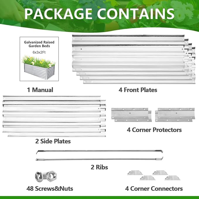 YUEWO Planter Raised Beds Galvanized Steel Planter Box Metal Raised Garden Bed 6X3X1FT for Outdoor Growing Fresh Veggies Flowers Herbs and Succulents (6 x 3 x 2 ft)