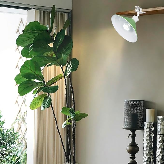 Clip Mount 5.9Ft Plug in Timing Cord Plant Light Full Spectrum White Light White Base Green Metal Shade Adjusted Angle Simple Clamp Light for Indoor Plants