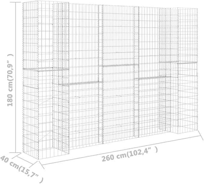 Galvanized Steel H-Shaped Gabion Planter Raised BedOutdoor Garden Galvanized Steel Wire Mesh Grid Stone Wall Flower Raised Bed for Vegetables Flowers Plants 102.4x15.7x70.9