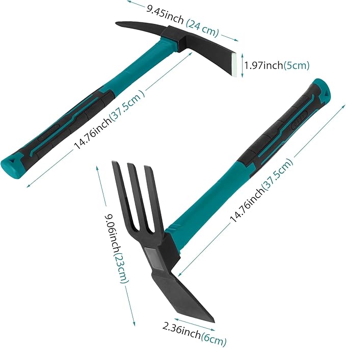 2pcs Pick Axes for Digging and No Installation Required Garden Hoe and Cultivator Hand Rake Garden Tool Durable and Comfortable Handle Mattock Weeding Hoe（Blue）