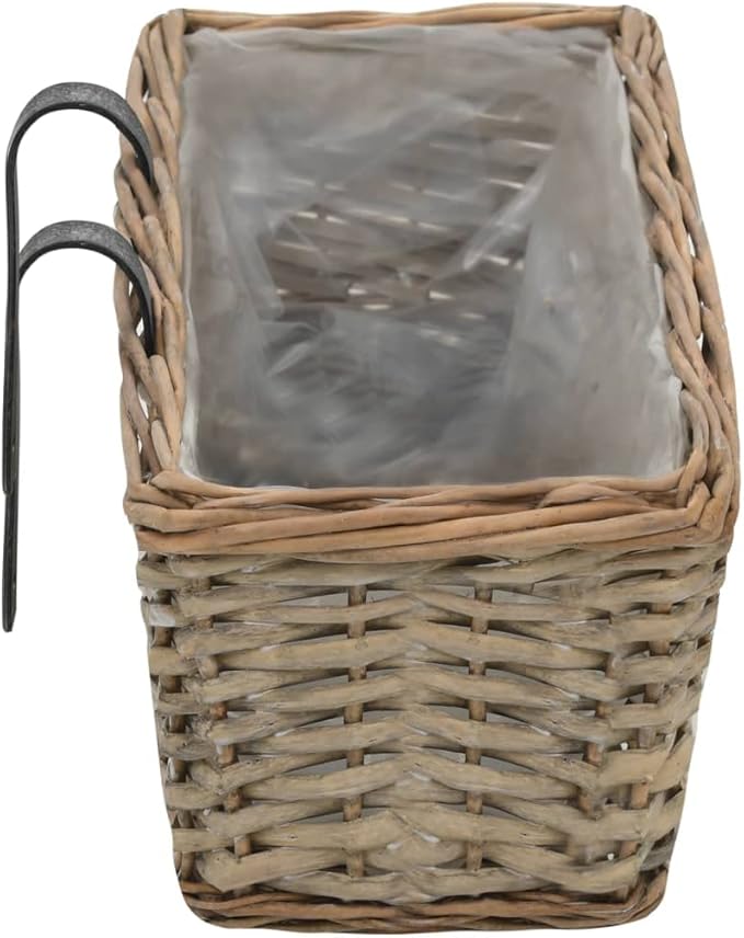 Balcony Planter Set Brown Wicker 23.6 in - Hanging Wall Fence Garden Baskets Welded - Ideal for Retaining Walls and Fencing for Your Patio!
