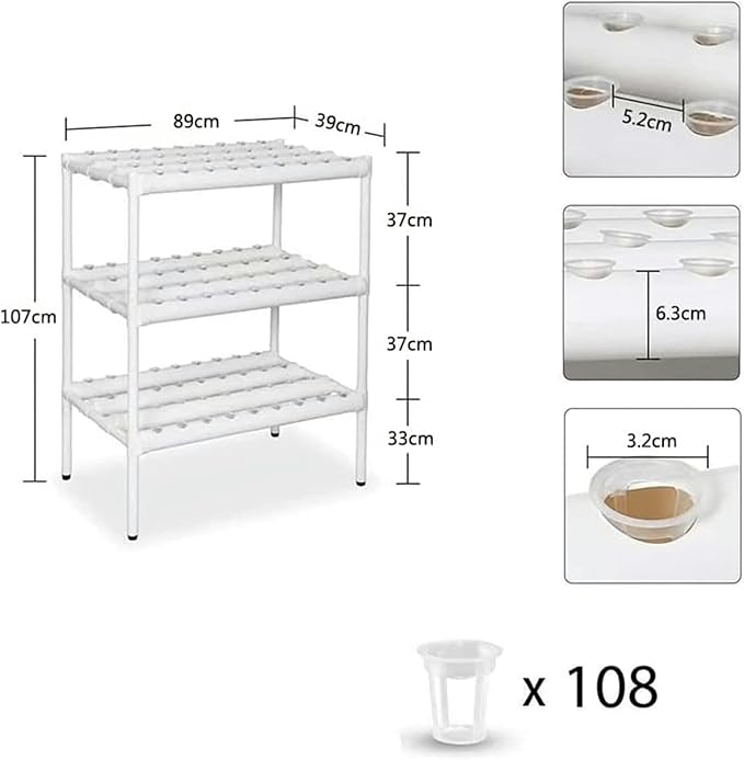 Hydroponic Grow Kit Hydroponics Growing System 3 Layers 108 Plant Sites Food-Grade PVC-U Pipes Hydroponic Planting Equipment with Water Pump Gift for Gardening Lover