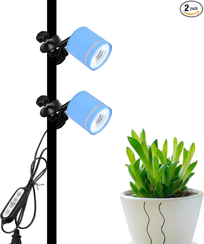 7W LED Linear Look Blue Super Clamp Lamp Full Spectrum Clip-on Desk Lamp Macaron Wall Sconce Spotlight Wall Lamp No Wiring Needed Timer Plug in Cord for Plant Growing Light