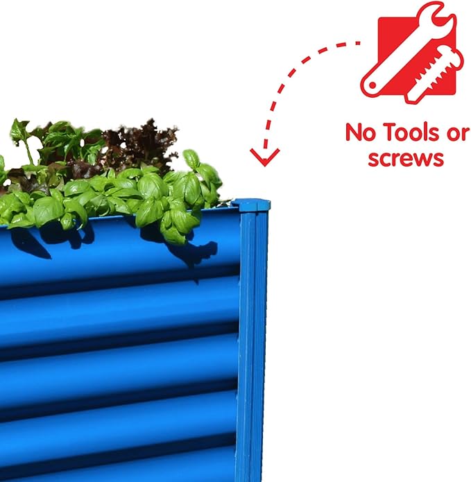 ABSCO The Organic Garden Co. Hakea Metal Kids Garden Bed 1.8' x 1' x 1.3' – Raised Outdoor Planter Box for Children Galvanized Steel Metal Blue