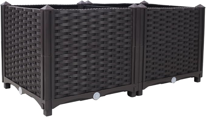 Self-Watering Raised Garden Bed Planter Box for Vegetables Flowers Herbs and Succulents – Deep Eco-Friendly PP Grow Bed (Brown + Polypropylene-1)