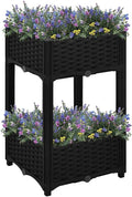15.7x15.7x28 inch Matte Black Raised Bed Planter Box Square Polypropylene Outdoor Planter for Vegetable Tomato Herb Garden Durable Patio Pots for Balcony &amp Indoor Spaces