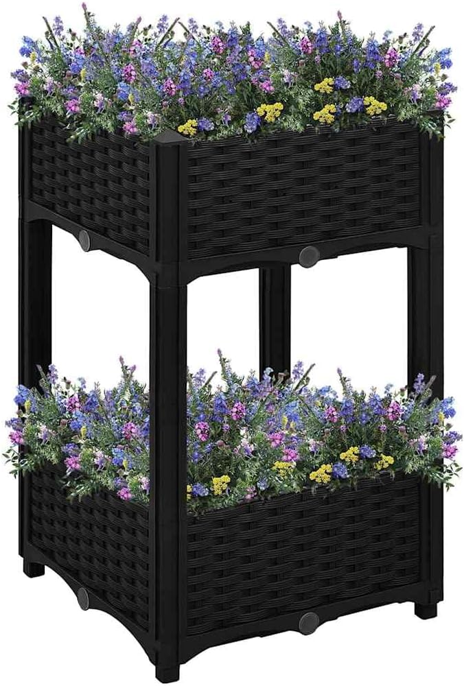 15.7x15.7x28 inch Matte Black Raised Bed Planter Box Square Polypropylene Outdoor Planter for Vegetable Tomato Herb Garden Durable Patio Pots for Balcony &amp Indoor Spaces
