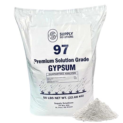 Supply Solutions Premium 97 Solution Grade Gypsum - Fast Acting Gypsum for Soil - Organic Calcium Sulfate Dihydrate - Gypsum Powder for Root Growth Lawns Mushroom Cultivation (50lbs)