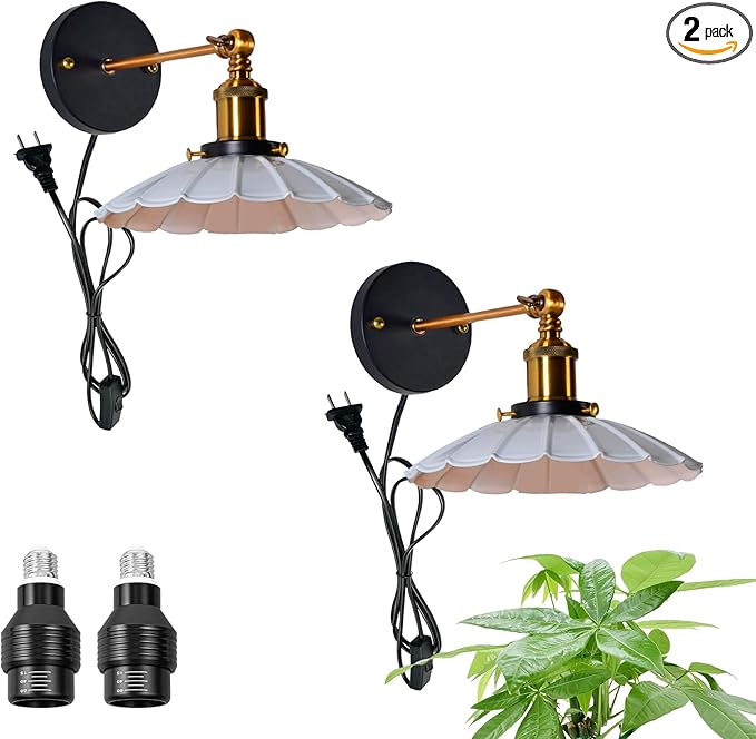 Hook Type Wall Mounted Plant Light Full Spectrum 4500K 10W Adjusted Angle &amp Light Beam Range 15°-60° Vintage White Metal Wall Lamp for Indoor Growing Plants 2 Pack