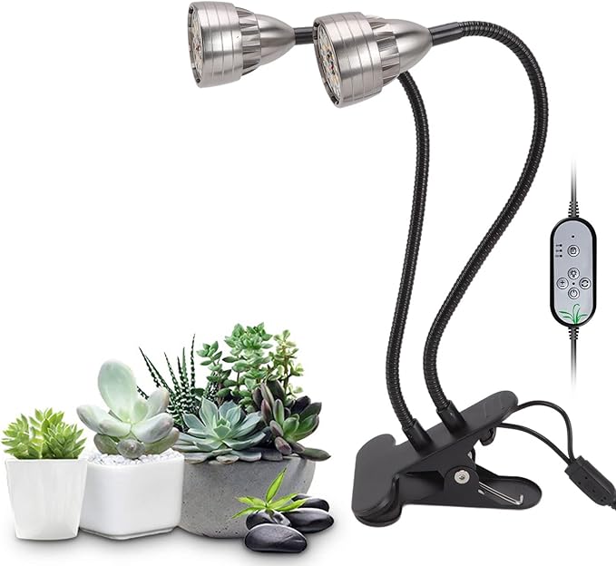 LED Plant Grow Lights Double Head Full Spectrum USB Powered Adjustable Brightness Succulents Growth Lamp with 360 Degree Bendable Arms for Indoor Plants Aluminum Alloy 52 LEDs