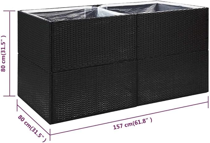 Outdoor Raised Garden Bed Planter Box Wicker Garden Planter Raised Garden Boxes for Vegetables Flowers Herbs Black 61.8x31.5x31.5 Poly Rattan-505