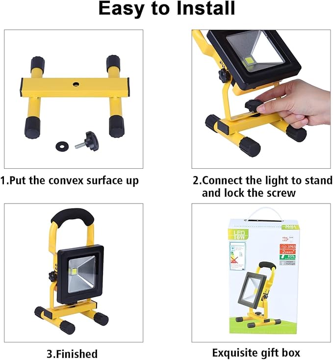 LED Rechargeable Work Floodlight10W /20W USB Battery Light Super Bright 2000LM Waterproof Outdoor Stand Lamp for Car Garage Camping(10W)