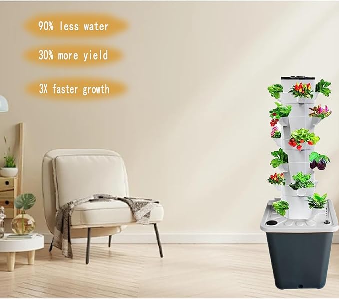 Hydroponics Growing SystemVertical Garden Indoor Outdoor Garden Tower Aeroponic Tower for Herbs Fruits Vegetables No Seedlings Included(15holes)