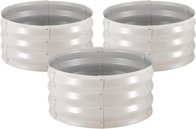 VEVOR 3 Pcs 2x2x1ft Round Raised Garden Bed Kit Outdoor Metal Galvanized Raised Beds for Gardening Vegetables Easy Assembly Garden Planter Box for Flowers Fruits