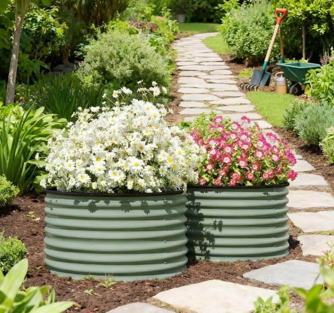 Metal Planter BoxSet of 2 Raised Garden Bedwith Safety Edging Easy to Assemble Stock Tank
