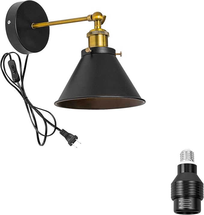 Hook Mounted Plant Light Full Spectrum 4500K 10W Adjusted Light Beam Range 15-60 Degree Vintage Black Wall Lamp for Indoor Plants Flowers Growing