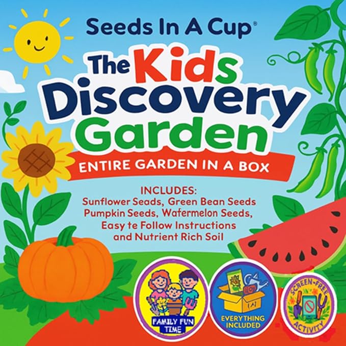 Kids Discovery Garden Kit Complete Indoor/Outdoor Growing Set Premium Soil 4 Seed VarietiesEducational for Ages 8+ Made in USA Great Gift for Holiday Gift Idea