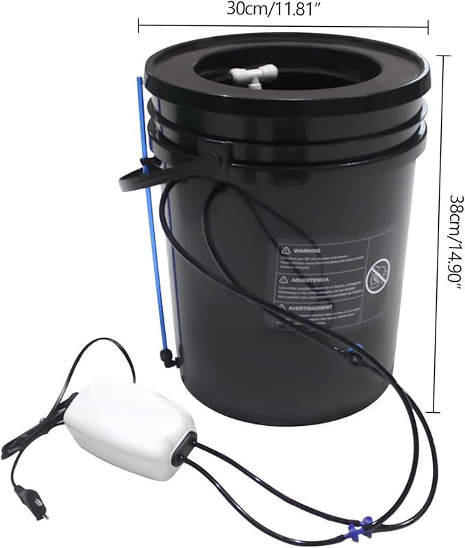 DWC Hydroponics Growing System 5-Gallon Deep Water Culture Recirculating Drip Garden System with Multi-Purpose Air Hose Air Pump and Air Stone (1 Bucket + Reservoir Kit)
