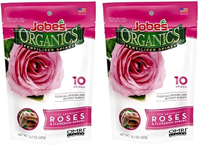 Jobe’s Organics Rose Fertilizer Spikes 3-5-3 Time Release Fertilizer for All Flowering Shrubs 10 Spikes per Package (2 Original Version)