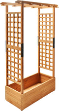 Raised Garden Bed with Wood Trellis Outdoor Planter Box for Tomatoes Climbing Vegetables Herbs Flowers Patio Pots Hanging Roof &amp 2 Drainage Holes 66.1 Inch Tall (Orange)