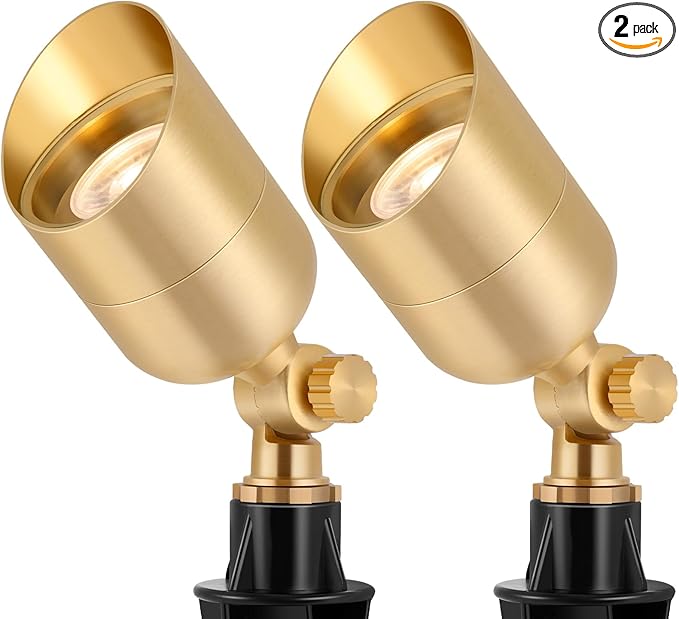 Gardencoin Solid Brass Outdoor Landscape Spotlights 12V LED Low Voltage Wired Waterproof Landscape Lighting Accent Lights for Yard Tree Wall Gold Up Lighting Fixture Without MR16 Bulb(2 Pack)
