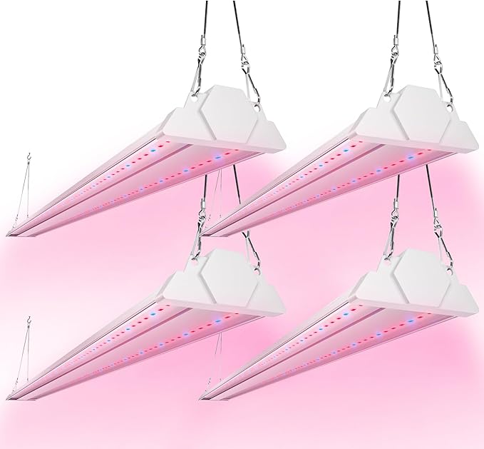 FREELICHT 4 Pack 4ft LED Grow Light 60W (350W Equivalent) Red Blue (660nm+460nm) Full Spectrum Grow Light for Indoor Plants Hanging Plug in Grow Lamp for Hydroponic Greenhouse Plants Seedling Veg