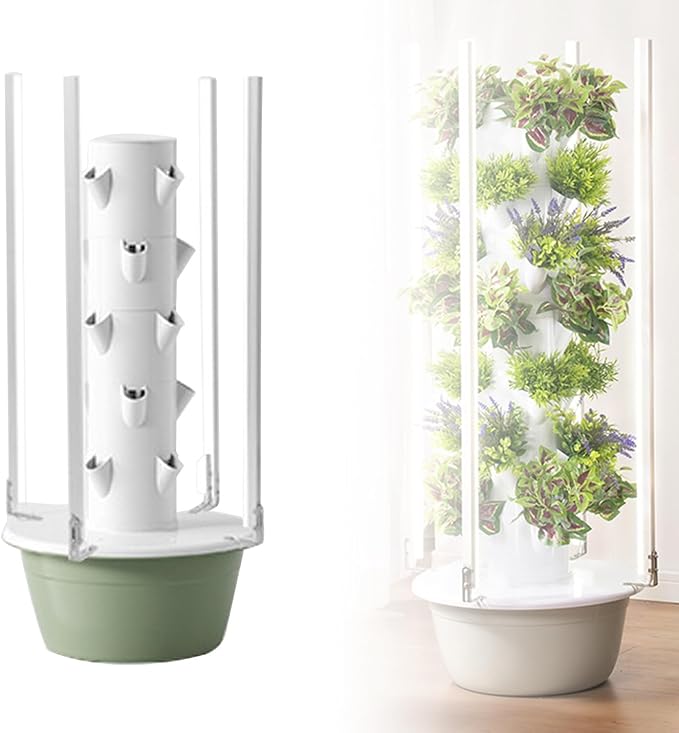 Hydroponics Growing System Hydroponic Growing Kits Hydroponics Tower with LED Grow Light with Hydrating Pump Adapter Net Pots for Herbs Fruits and Vegetables5Layer