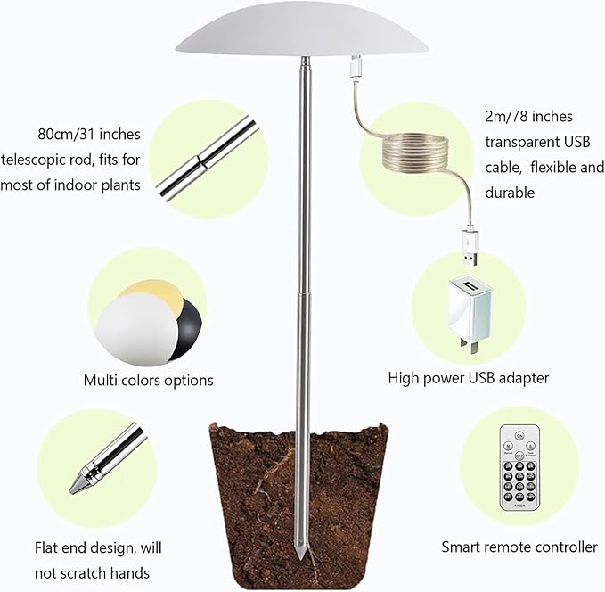 LED Grow Lights for Indoor Plants Smart USB Small Full Spectrum Plant Lights with Remote Height Adjustable Auto On/Off Timer Ideal for Home Decoration Black