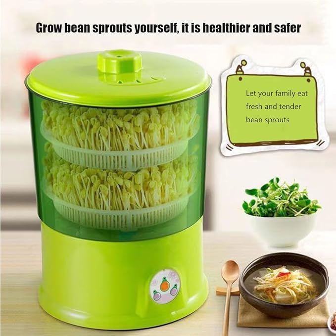 Portable Bean Sprouts Machine 2 Layers Automatic Sprouts Growing Kit Three Modes for Soybean Mung Bean Red Bean Radish