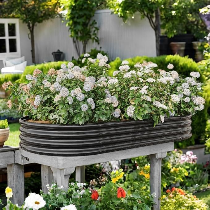Metal Raised Garden Bed Large Planter Boxes Outdoor for Flowers and Vegetables Raised Flower Bed with Open Base for Better Drainage Durable Raised Beds for Gardening (Black2)