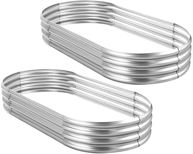 Land Guard 2Pcs Galvanized Raised Garden Bed Kit 7.5×3×1ft Galvanized Planter Raised Garden Boxes Outdoor Oval Large Metal Raised Garden Beds for Vegetables………