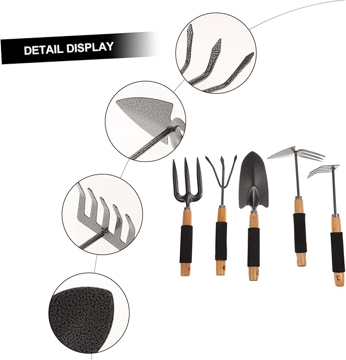 5-Piece Garden Tool Set Shovel Rake Fork Trowel Outdoor Planting Tools for Gardening