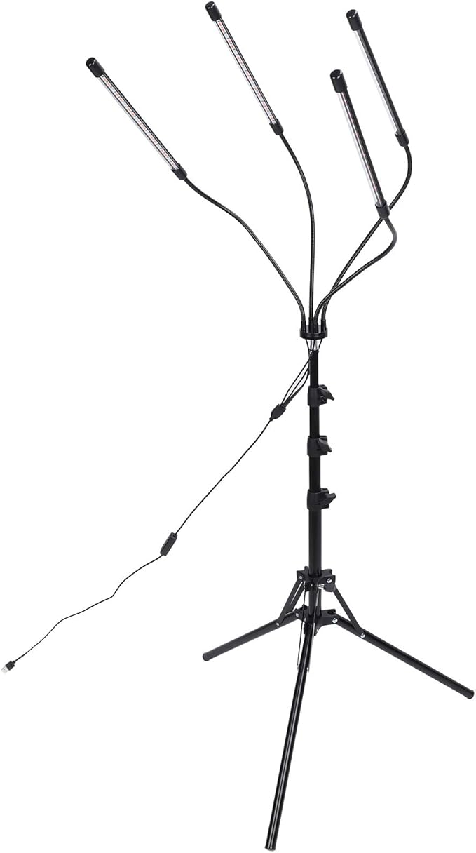 Plant Growth Lamp Metal Full Spectrum Flexible LED Grow Light for Seedlings Flowers(Four-Pipe Timing Switch)