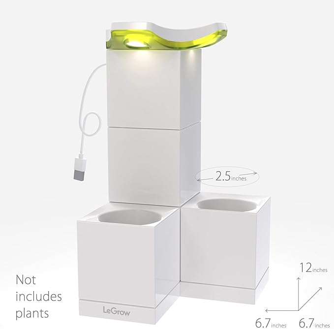 LeGrow Indoor Planter with LED Grow Light Automatic 12 Hours Timer 7 Days Watering-Free 2 Self Watering Pots for Small Plants Home Decor &amp Office Desktop White