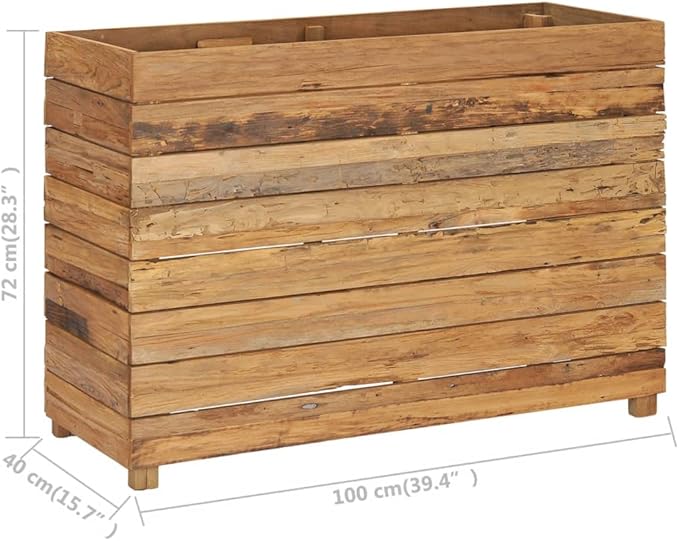 Raised Garden Bed Wooden Raised Bed Raised Garden Planter Box for Vegetables Flower Herb Gardening 39.4x15.7x28.3 Recycled Teak and Steel