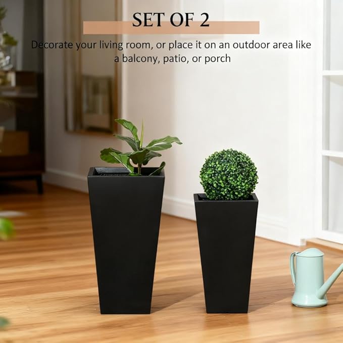 Tall Plant Pot2 Pack Outdoor Planter SetFlower Pots with Drainage Holesfor PorchEntrywayPatioYardGarden