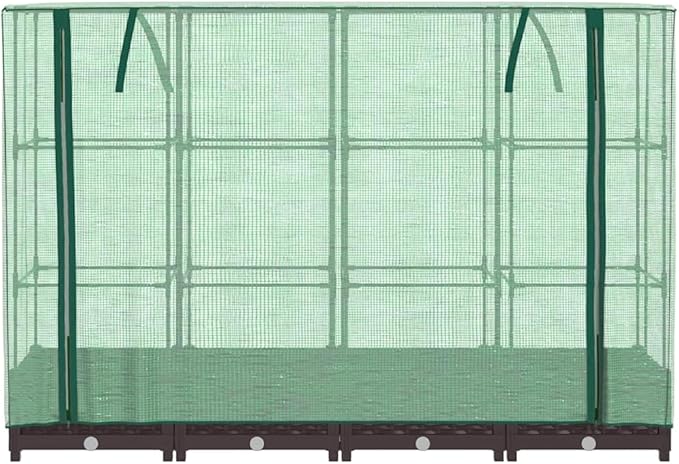 Raised Garden Bed with Greenhouse Cover Brown Polypropylene Polyethylene Iron 63x15.7x48.4 Inch Planter Box for Outdoor Plants Rattan Look