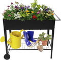 Planting Box with WheelsRaised Planter Box with Legs Outdoor Metal Elevated Garden Bed On Wheels for Vegetables Flower Herb PatioBlack