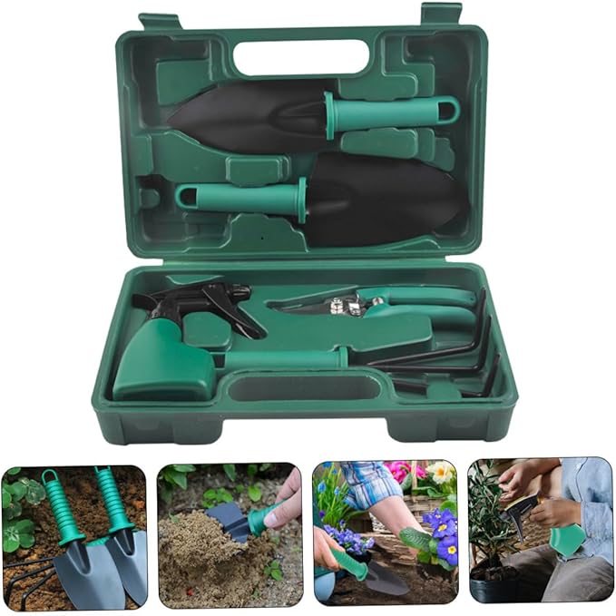 Garden Tool Set with Shovel and Rake Portable 5pcs Outdoor Gardening Tools Kit with Pruning Shears and Storage Case for Planting and Yard Work