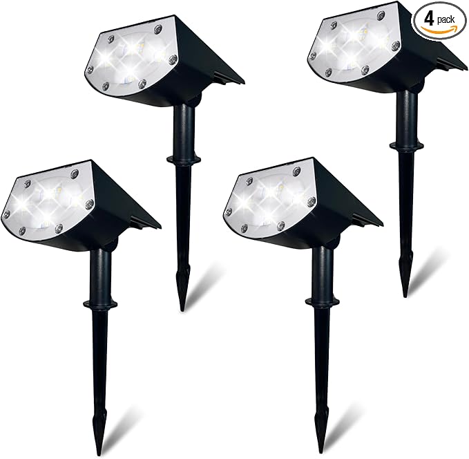 Solar Outdoor Lights 4-Pack Super Bright LED Spotlights Waterproof Garden Path Lights Yard &amp Landscape Lighting Auto On/Off Black