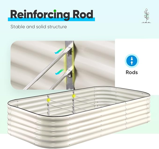 Quictent Galvanized Raised Garden Bed Kit 8x4x1.5 ft Oval Metal Planter Box Tall for Vegetables Outdoor Backyard Rubber Strip Edging Included (Beige)