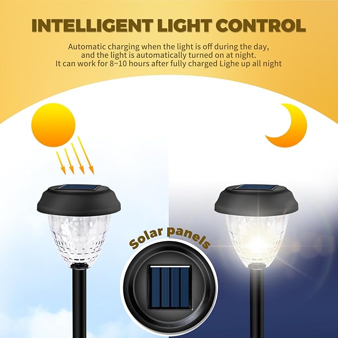 Super Bright Solar Light Waterproof 6 Pack Up to 12 Hours of Solar Outdoor Access Garden Light Automatic on/Off LED Landscape Lighting Decorate Walkways Courtyards Terraces