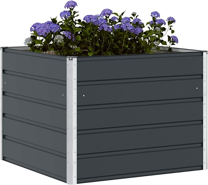 Outdoor Metal Raised Garden Bed Steel Planter Box for Gardening Vegetables Fruits Flowers Easy Assembly 39.37 x 39.37 x 29.53 in Anthracite-729