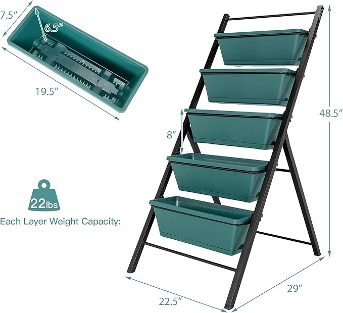 Safstar 5-Tier Vertical Raised Garden Bed Freestanding Garden Planter with 5 Container Boxes Elevated Planter for Vegetables Fruits Flowers Herbs Good for Indoor &amp Outdoor Use (Green 1)
