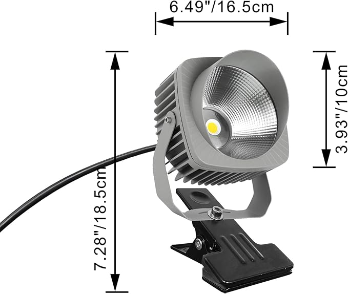 Kiven IP65 Waterproof LED Landscape Clamp Uplight Grey Decorative Spotlight Lamp with Plug-in Cord and Timer for Indoor Outdoor Yard Step Statue (10W Warm White)