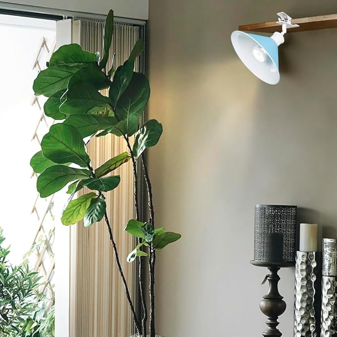 Clip Mount 5.9Ft Plug in Timing Cord Plant Light Full Spectrum White Light White Base Blue Metal Shade Adjusted Angle Simple Clamp Light for Indoor Plants